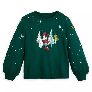 NWT Disney Parks Minnie Mouse Holiday Sweatshirt Puff Sleeve Christmas S